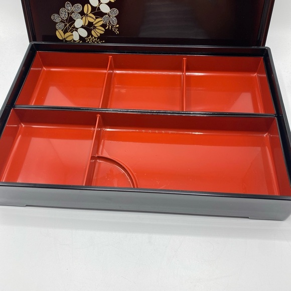 Vintage Japanese Bento Lacquerware 5 Section Divided Lunchbox Rectangle Floral - Picture 2 of 4
